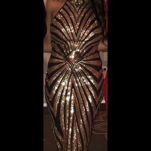Black and Gold Sequin Party Dress
